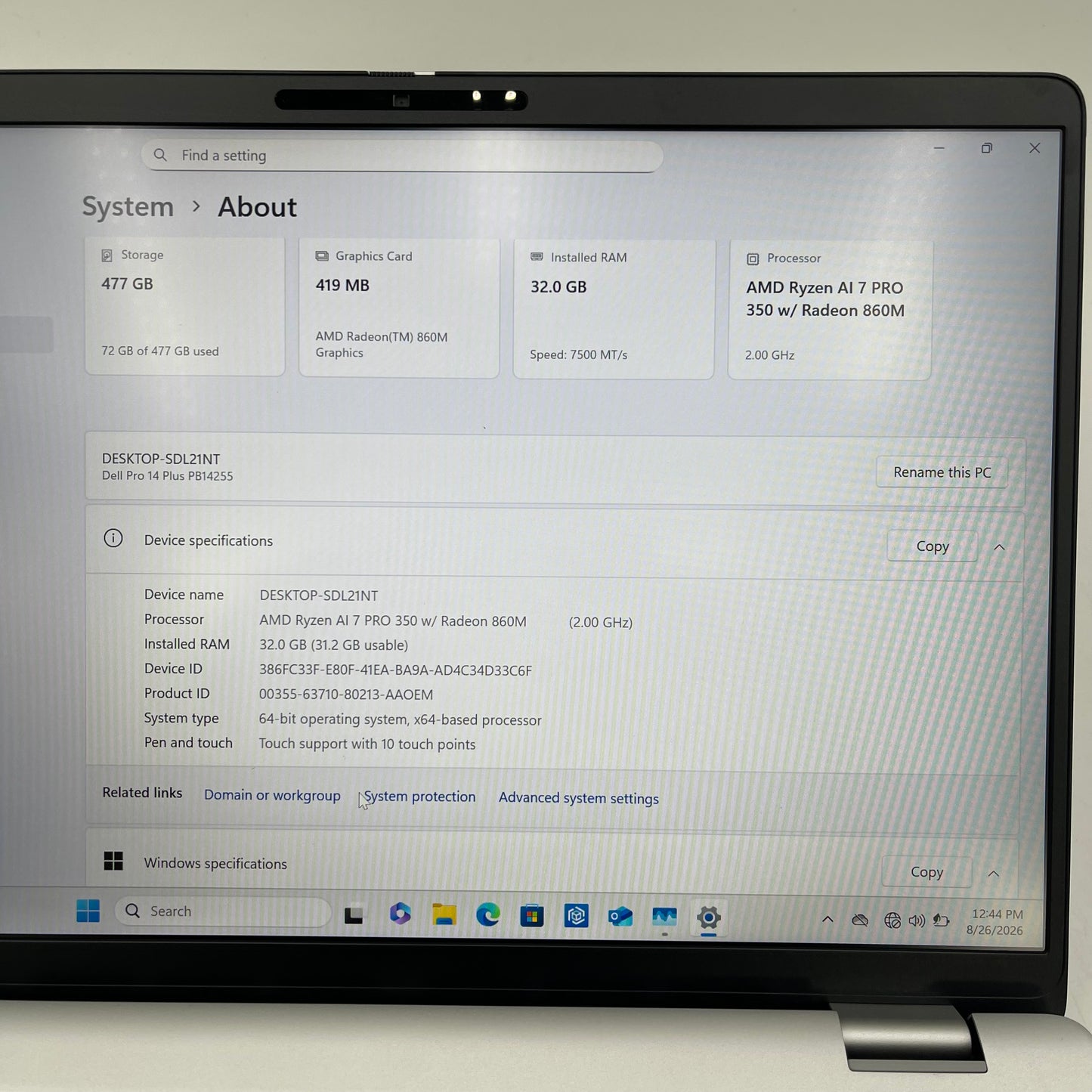 Dell Pro 14 Plus P199G 14" Ryzen AI 7 Pro 350 2.0GHz 32GB RAM 512GB SSD