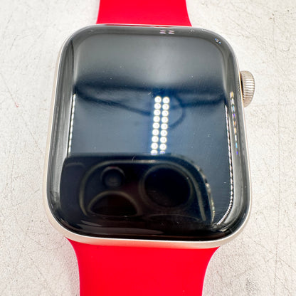 Unlocked Apple Watch SE 2nd Gen 44MM Starlight Aluminum w/ Red Sport Band A2727