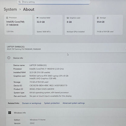 Asus TUF F16 FX608J 16" i7-14650HX 2.2GHz 32GB RAM 1TB SSD GeForce RTX 5060