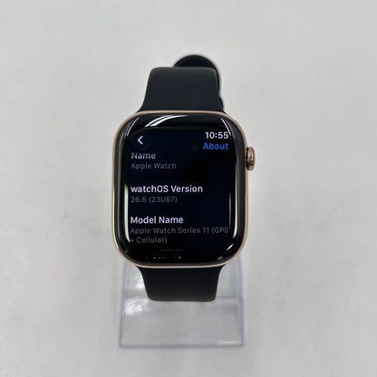 Unlocked Apple Watch Series 11 46MM Gold Titanium Black Sport Band MFC34LW/A