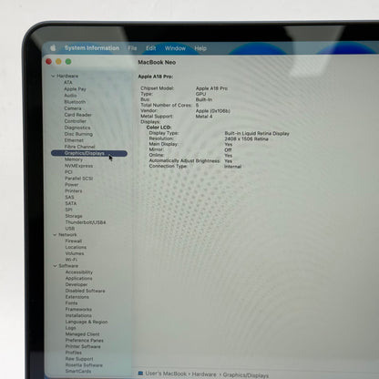 2026 Apple MacBook Neo 13" A18 Pro 5C GPU 4.0GHz 8GB RAM 256GB SSD MHFF4LL/A