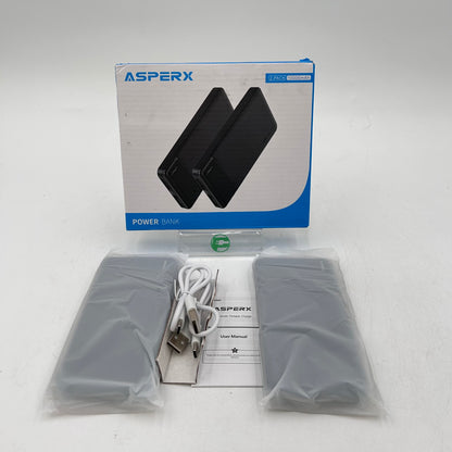 New AsperX HYG003 10000mAh Power Bank Black 2-Pack