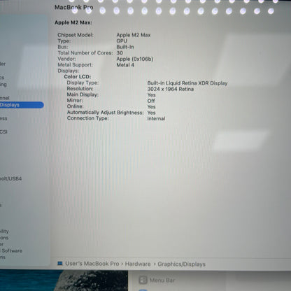 2023 Apple MacBook Pro 14" M2 Max 30C GPU 3.5GHz 32GB RAM 1TB SSD A2779 Read
