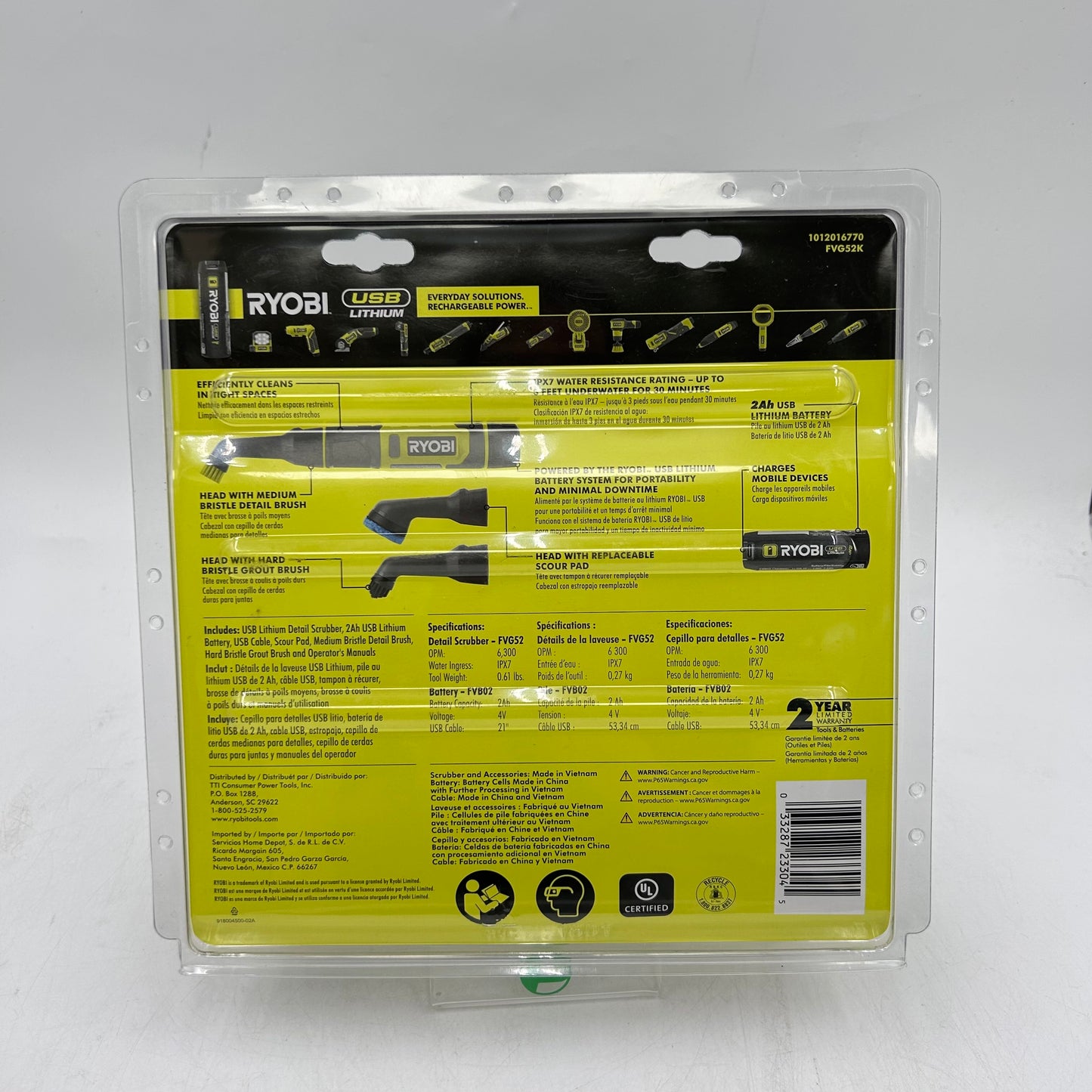 New Ryobi FVG52K 4V Detail Scrubber Kit