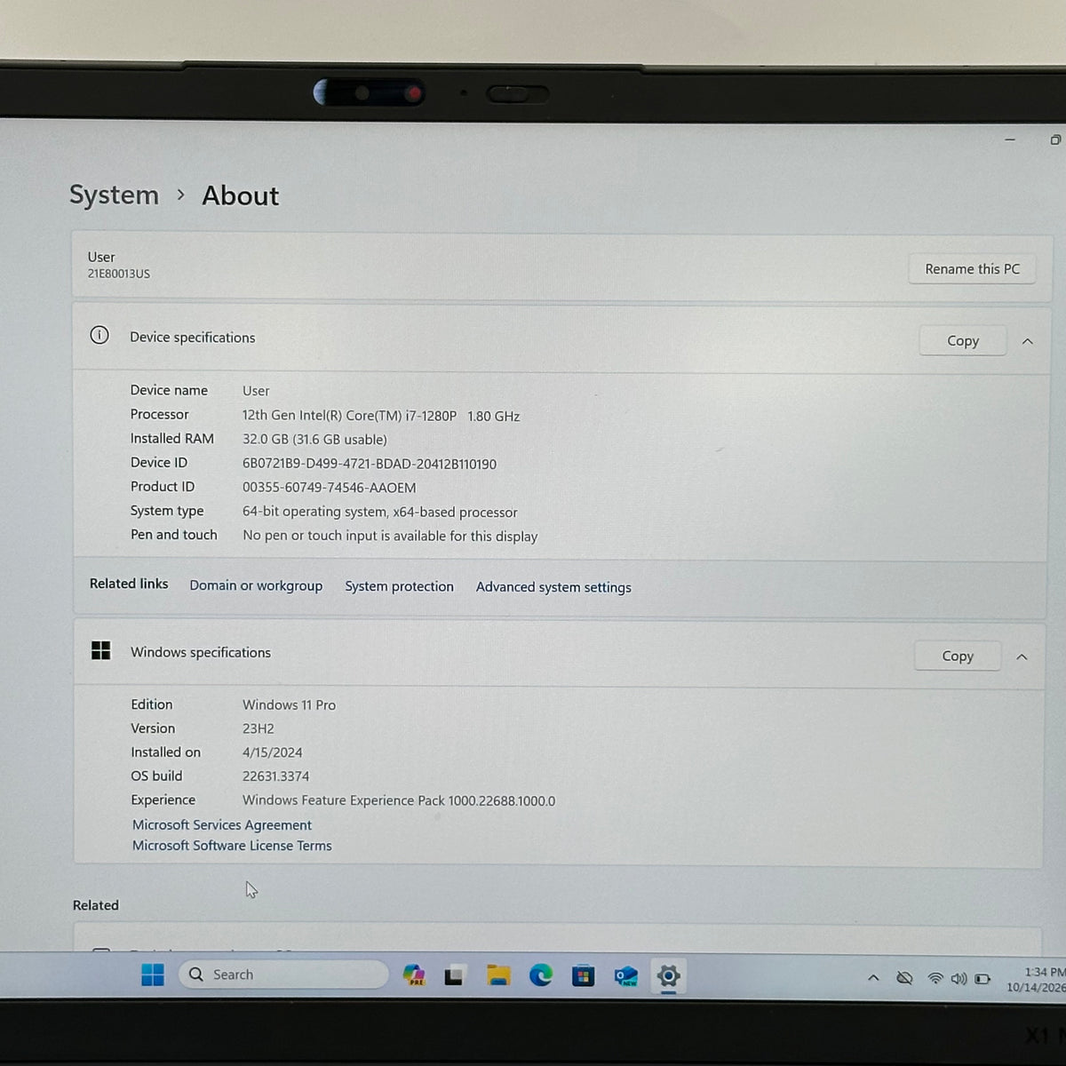 Lenovo ThinkPad X1 Nano Gen 2 21E80013US 13 i7-1280P 1.8GHz 32GB RAM 1TB SSD