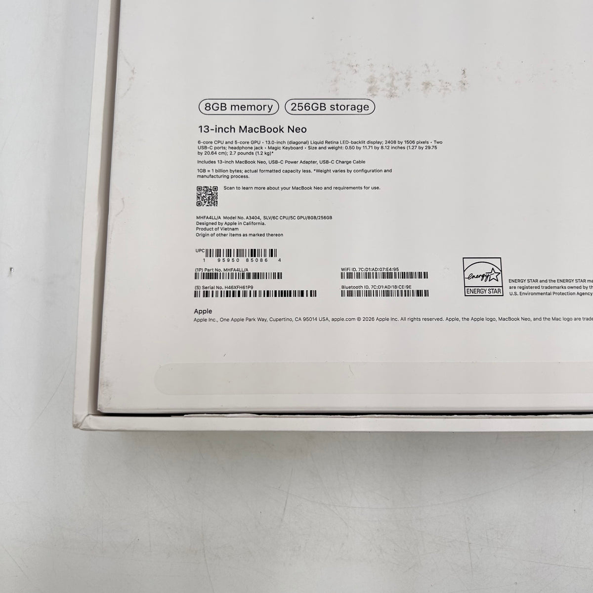2026 Apple MacBook Neo 13" A18 Pro 5C GPU 4.0GHz 8GB RAM 256GB SSD MHFA4LL/A
