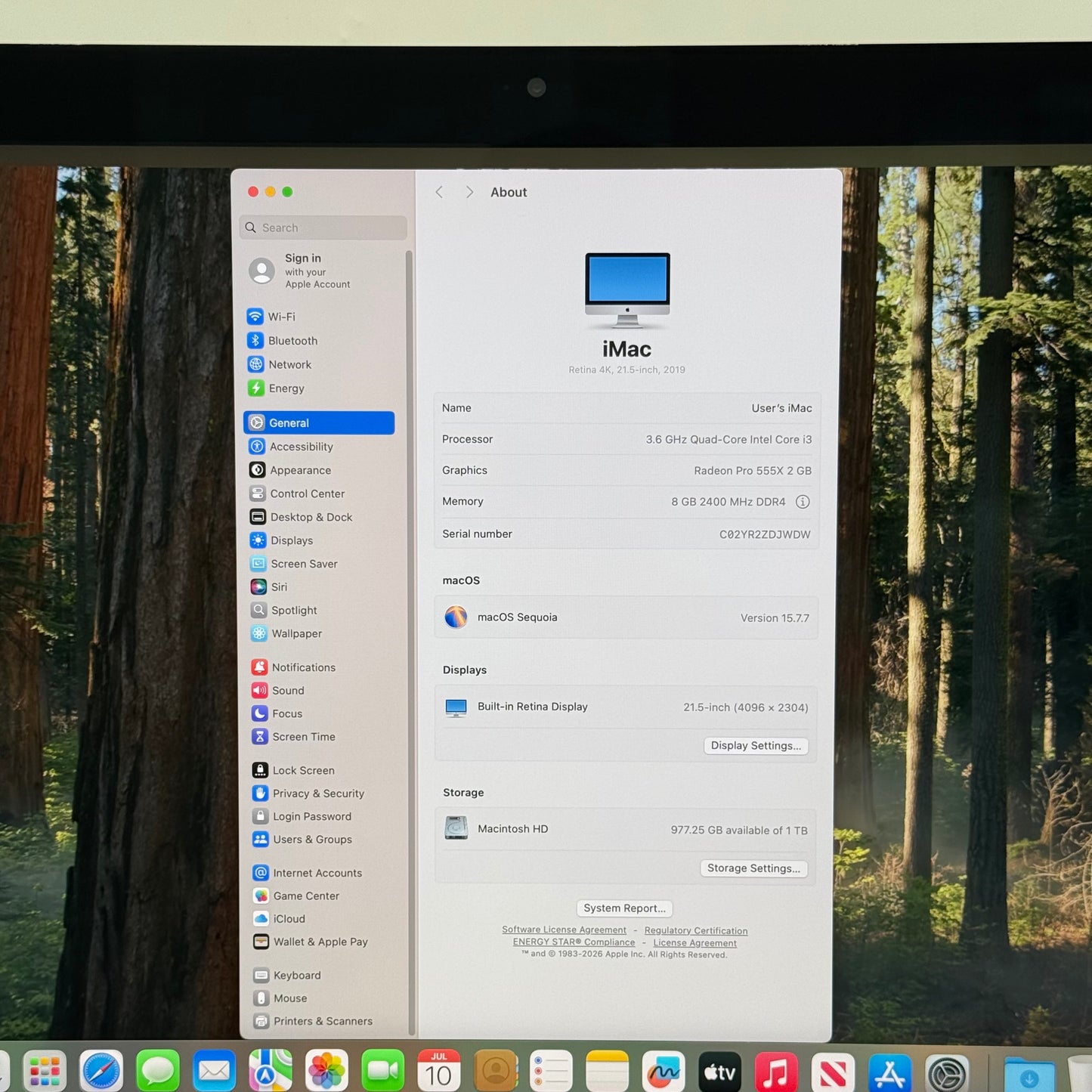 2019 Apple iMac 21.5" i3 3.6GHz 8GB RAM 1TB HDD Silver A2116