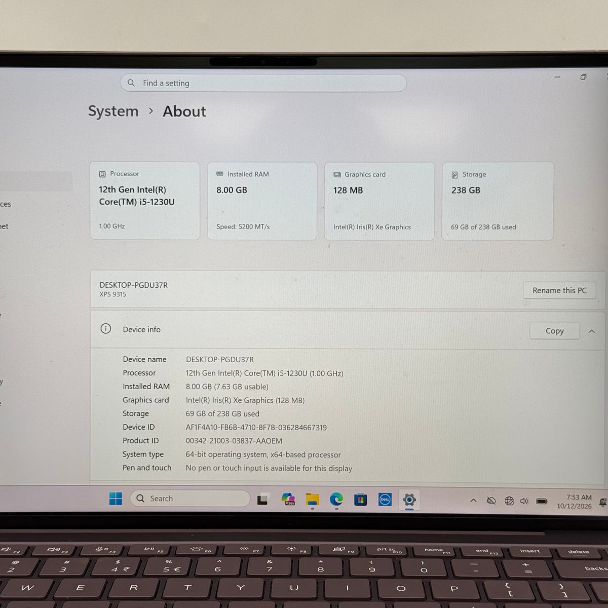 Dell XPS 13 9315 13.4" i5-1230U 1.0GHz 8GB RAM 256GB SSD