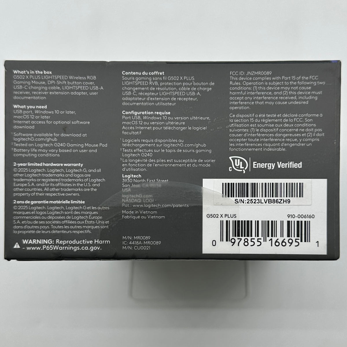 New Logitech G502 X 910-006160 Wireless Mouse Black