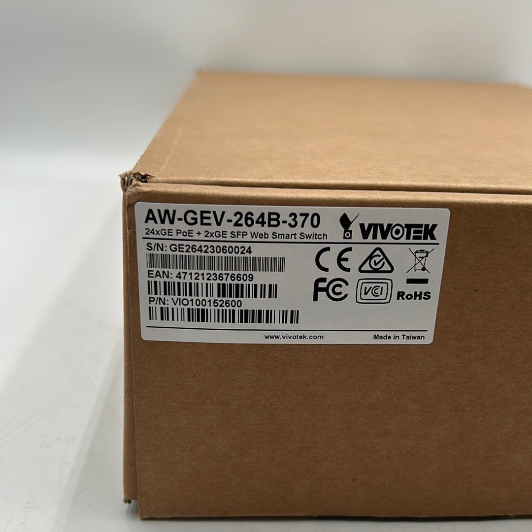 New Vivotek AW-GEV-264B-370 24xGE PoE + 2xGE SFP Web Smart Managed Switch