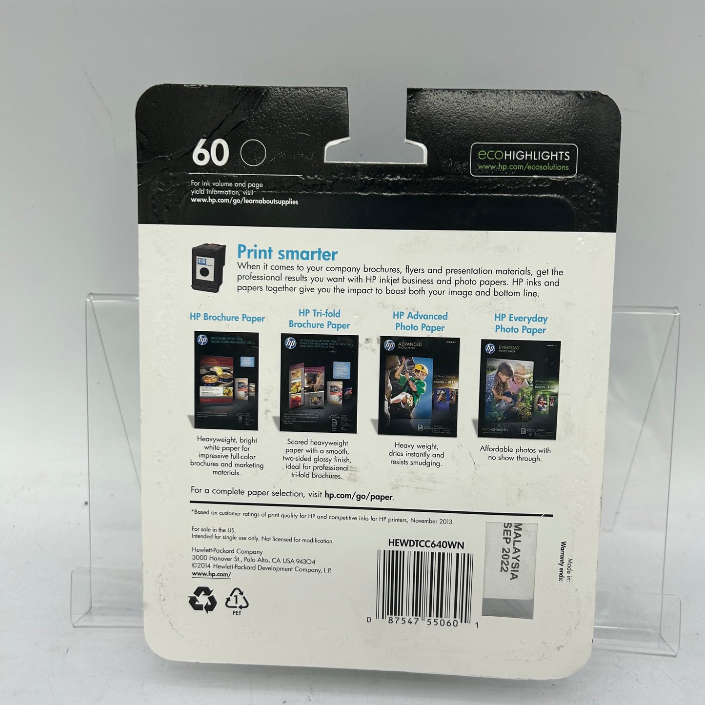 New Expired HP 60 CC640WN Black Noir Ink Cartridge