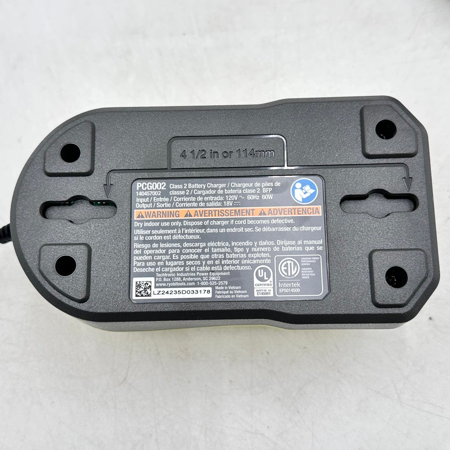 Ryobi One+ PC6002 120V Class 2 Battery Charger + PBP002 18V Li-Ion Battery