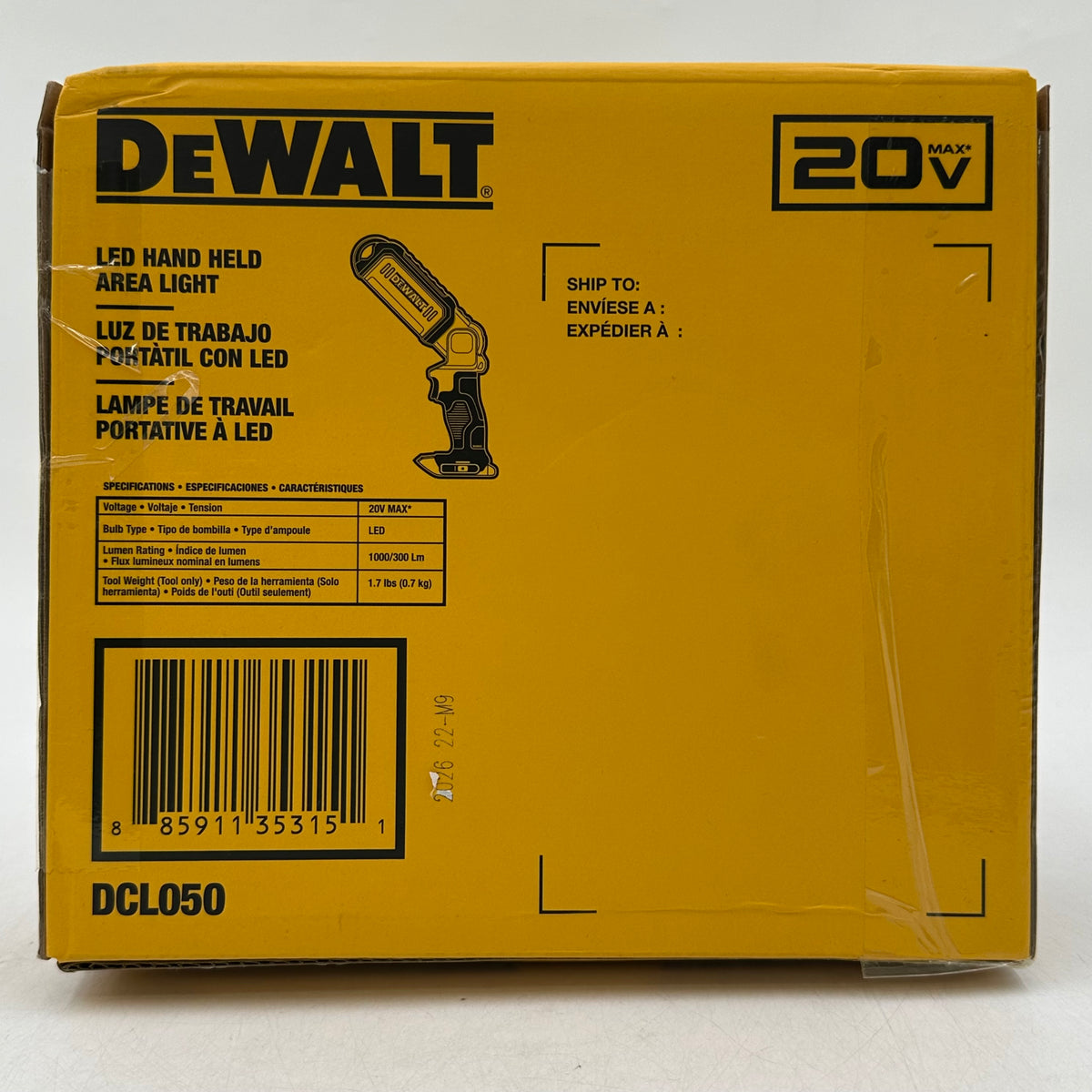 New DeWalt DCL050 20V MAX LED Hand Held Area Light