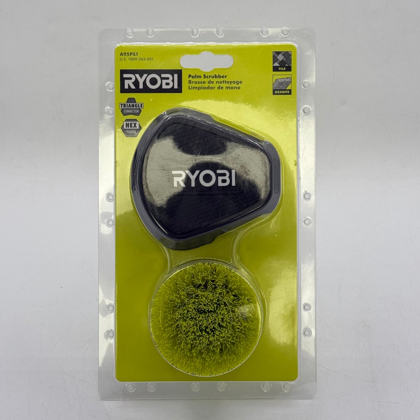 New Ryobi A95PS1 18V Palm Scrubber & 2" Medium Bristle Brush
