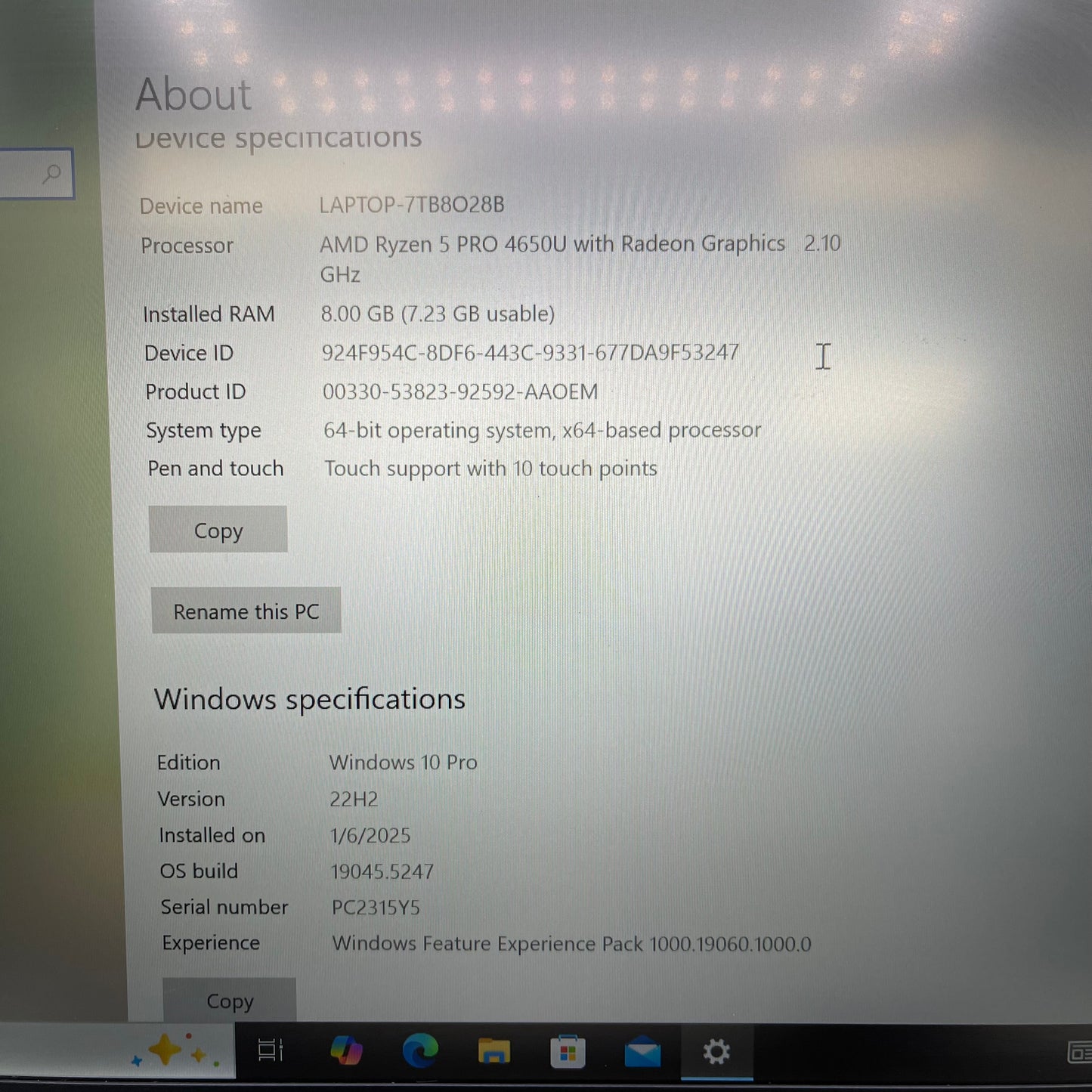 Lenovo ThinkPad T14 Gen 1 14" Ryzen 5 Pro 4650U 2.1GHz 8GB RAM 256GB SSD