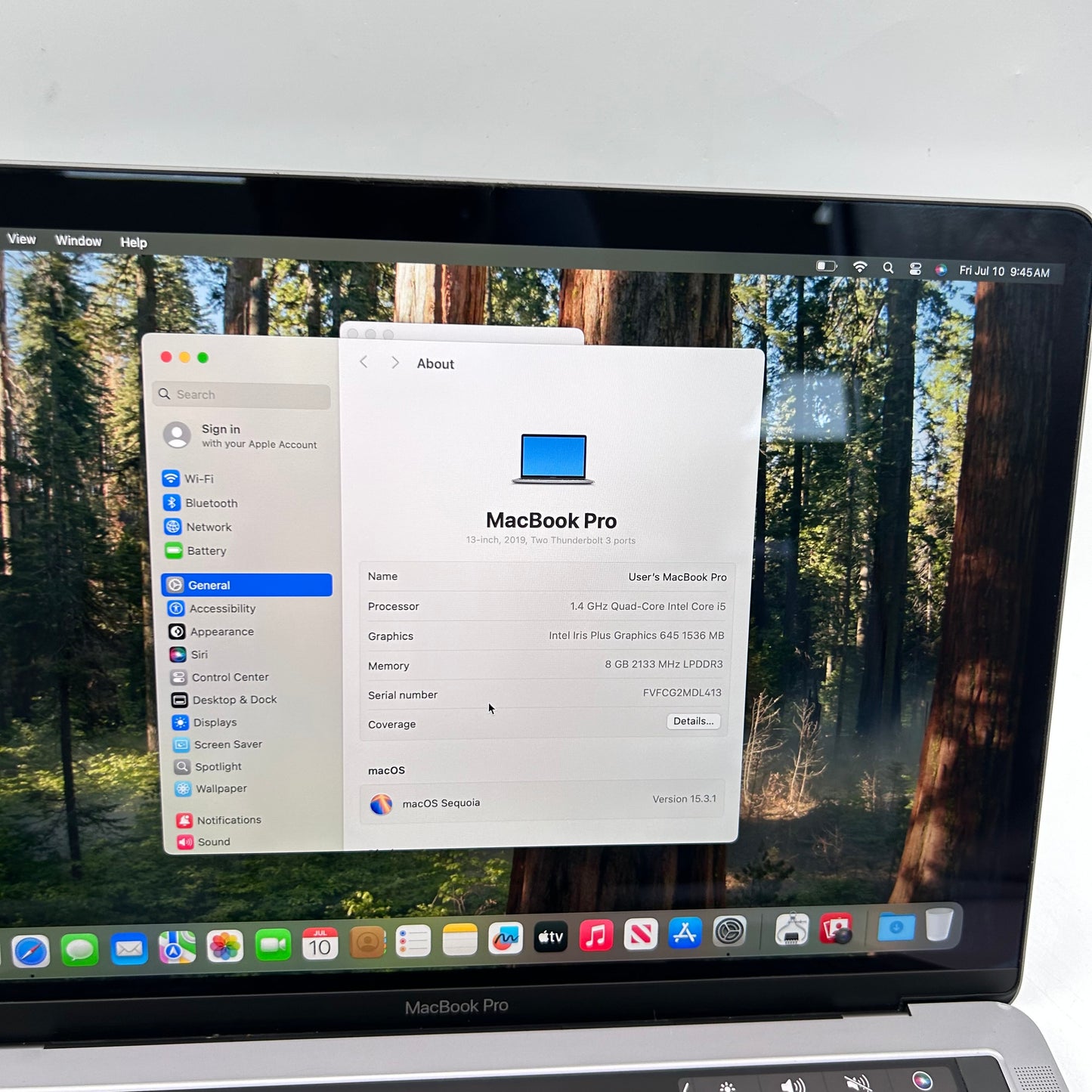 2019 Apple MacBook Pro 13.3" i5 1.4GHz 8GB RAM 256GB SSD Silver A2159