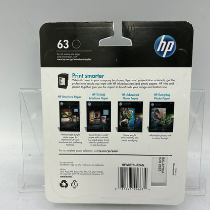 New HP 63 F6U62AN Black Noir Ink Cartridge