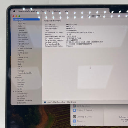 2023 Apple MacBook Pro 14" M3 Pro 14C GPU 4.0GHz 18GB RAM 512GB SSD A2992