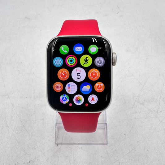 Unlocked Apple Watch SE 2nd Gen 44MM Starlight Aluminum w/ Red Sport Band A2727