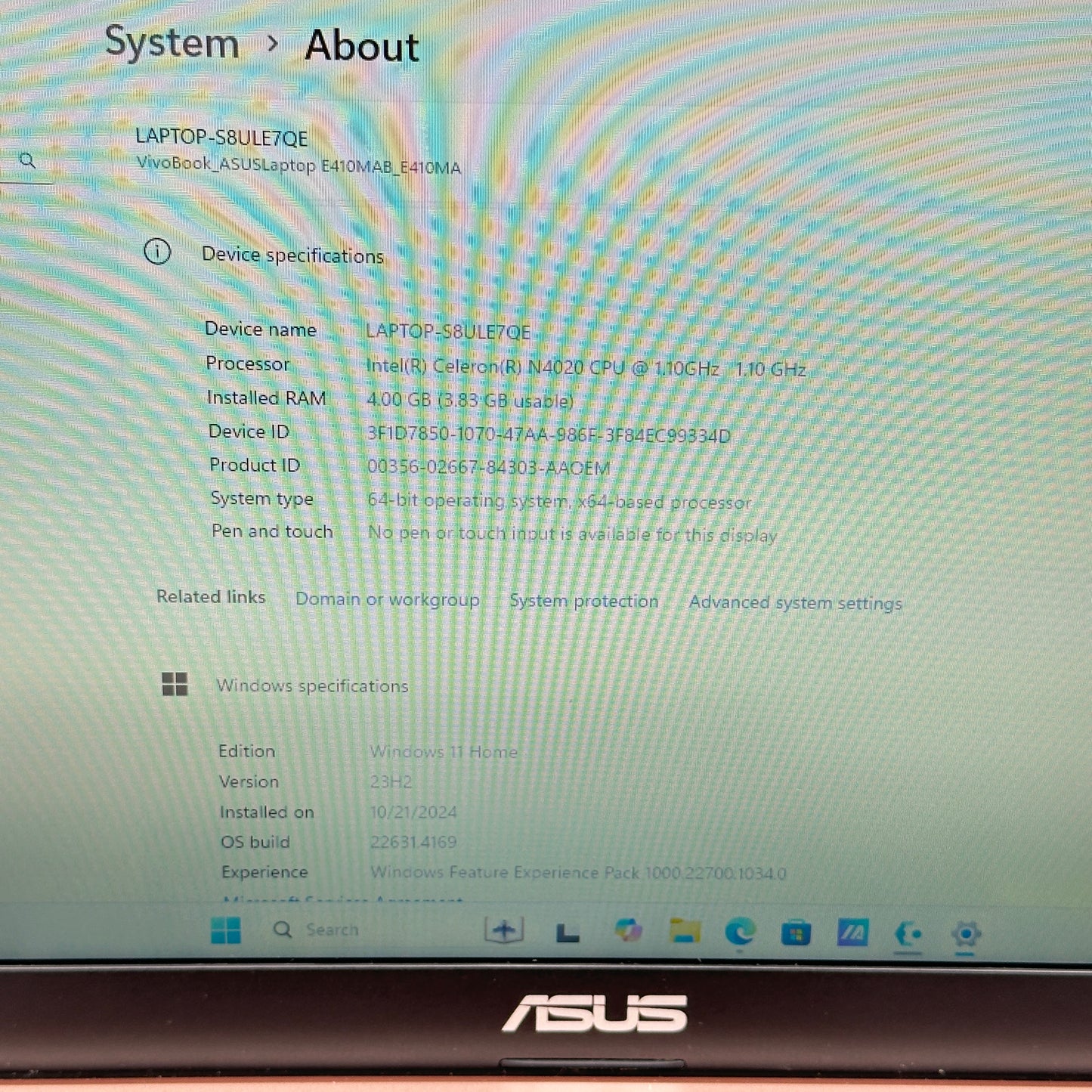 ASUS Notebook E410 E140M 13" Celeron N4020 1.1GHz 4GB RAM 64GB eMMC READ