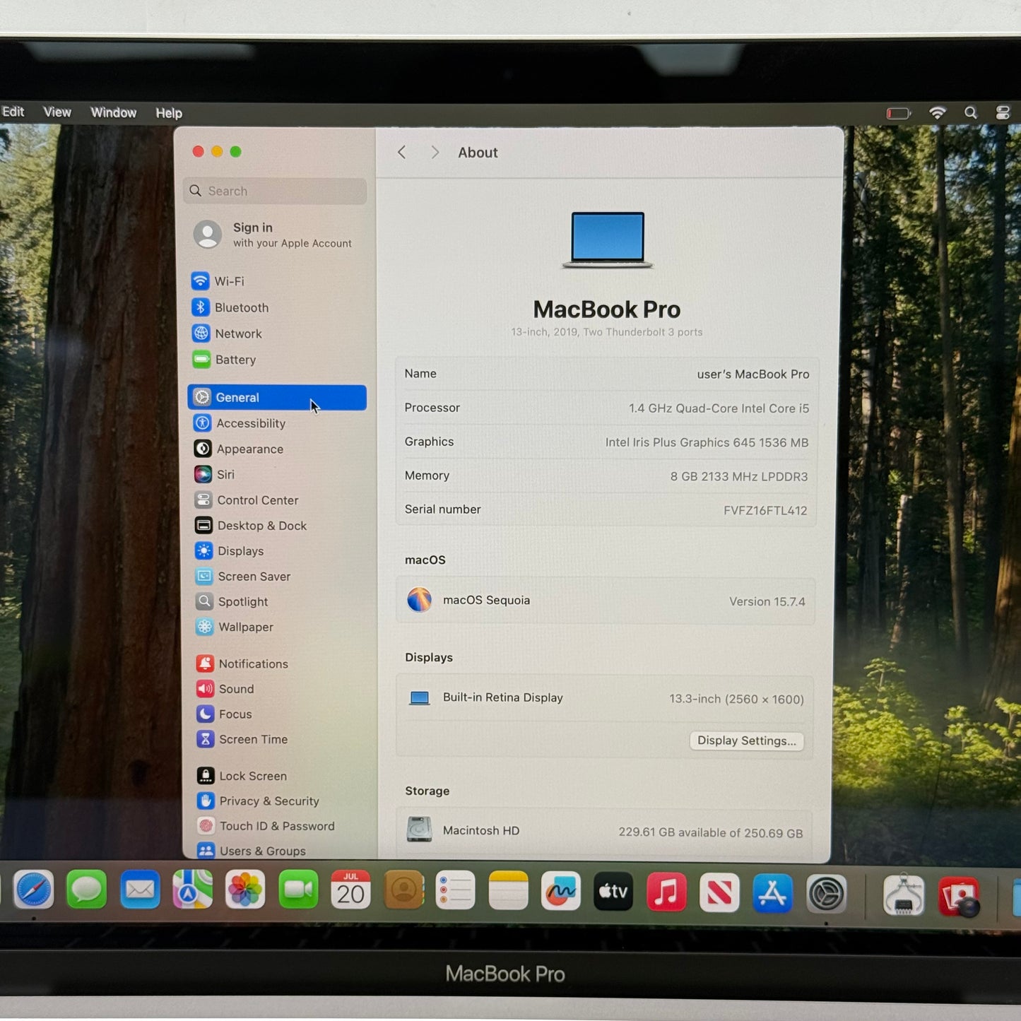 2019 Apple MacBook Pro 13.3" i5 1.4GHz 8GB RAM 256GB SSD Silver A2159