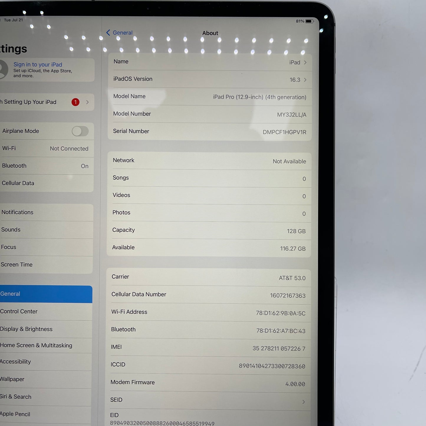 Factory Unlocked Apple iPad Pro 12.9" 4th Gen 128GB Space Gray MY3J2LL/A