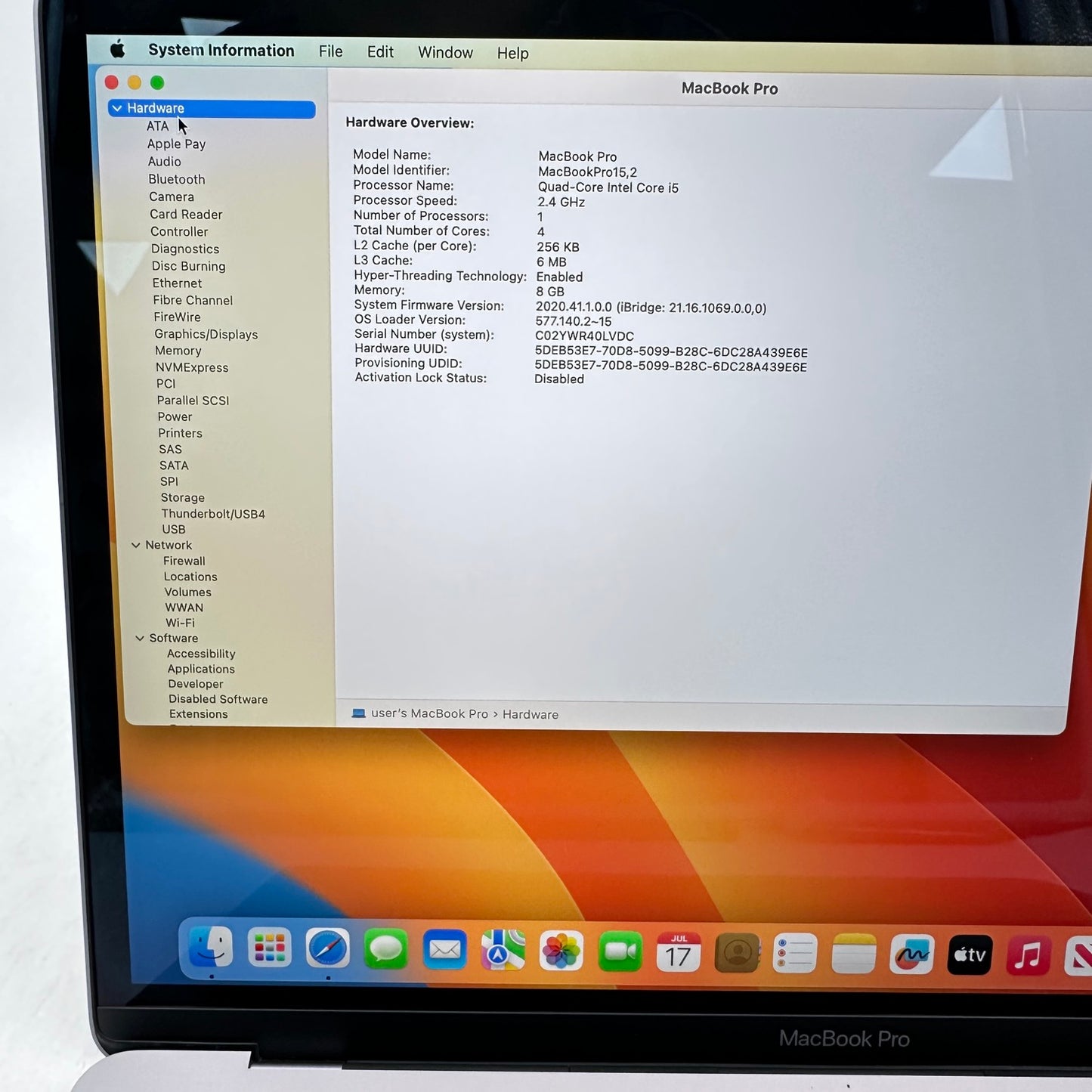 2019 Apple MacBook Pro 13.3" i5 2.4GHz 8GB RAM 256GB SSD Space Gray A1989