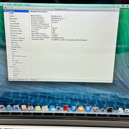 Late 2013 Apple MacBook Pro 13.3" i5 2.6GHz 8GB RAM 512GB SSD Silver A1502