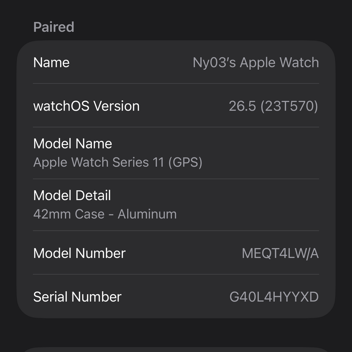GPS Only Apple Watch Series 11 42MM Jet Black Aluminum MEQT4LW/A Watch Only