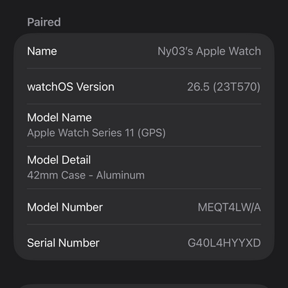 GPS Only Apple Watch Series 11 42MM Jet Black Aluminum MEQT4LW/A Watch Only