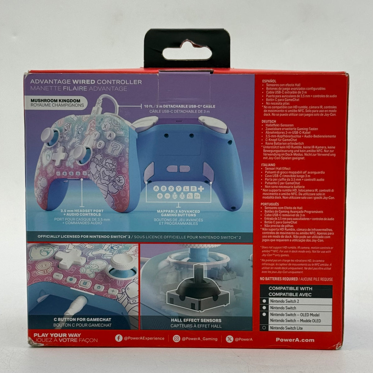 New PowerA Advantage Mushroom Kingdom Wired Controller White For Switch 2