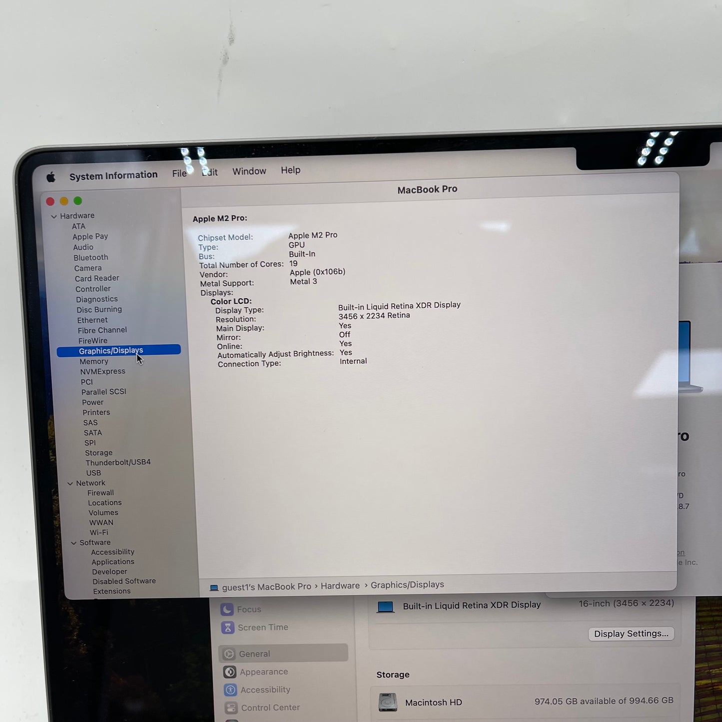 2023 Apple MacBook Pro 16" M2 Pro 19C GPU 3.5GHz 16GB RAM 1TB SSD A2780