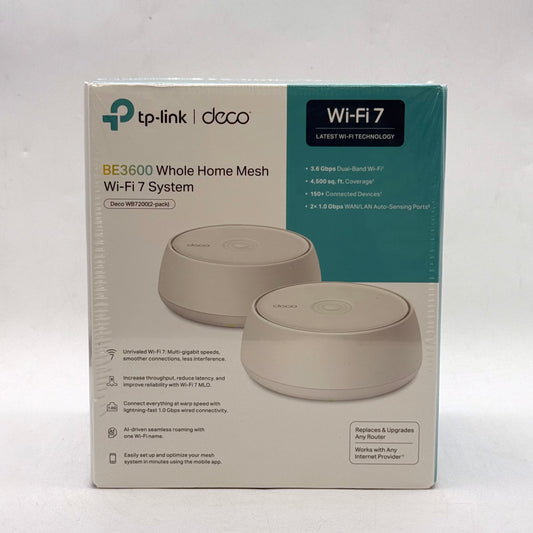 New TP-Link Deco WB7200 (2-Pack) Whole Home Mesh Wi-Fi 7 System BE3600