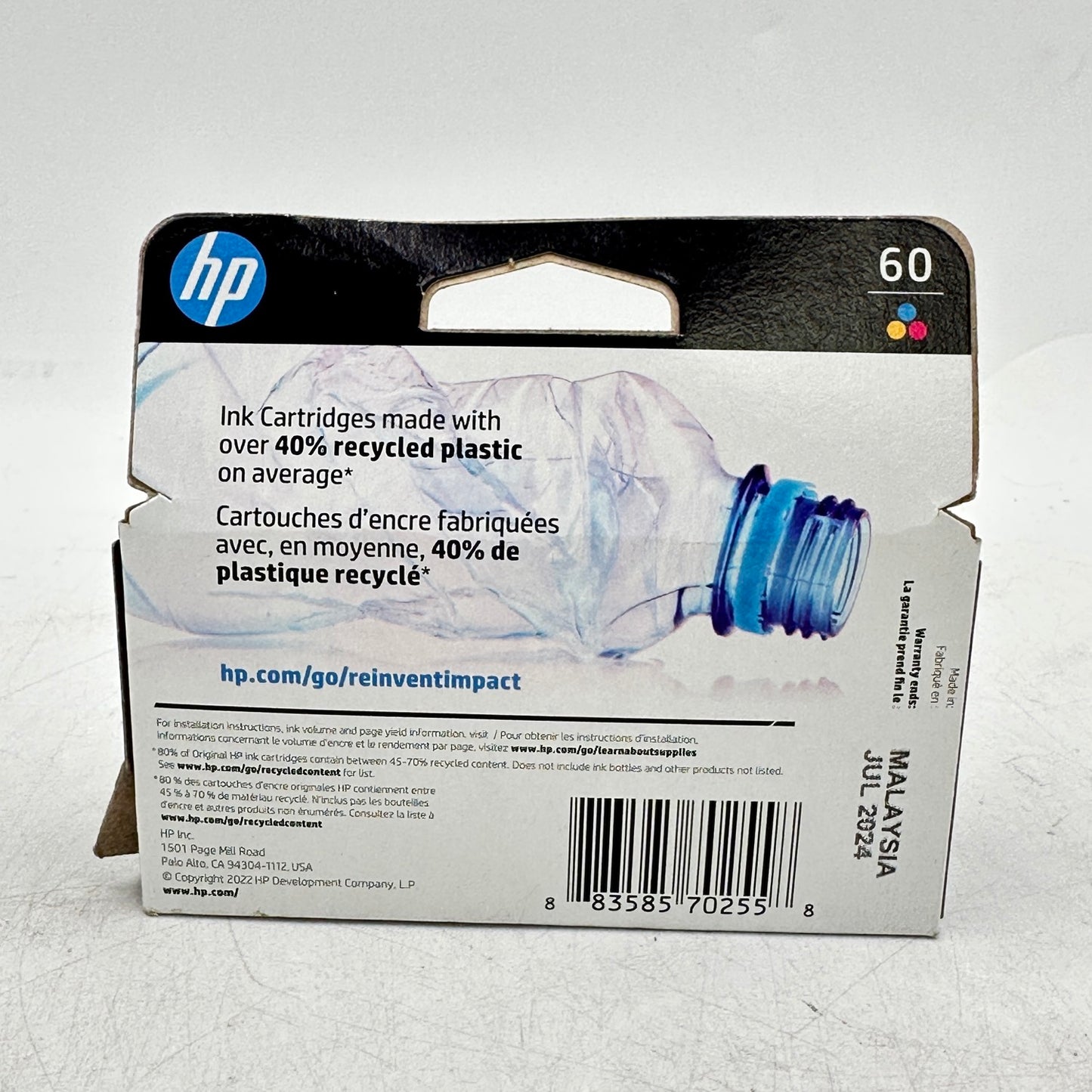 New HP 60 CC640WN Tri-color Ink Cartridge