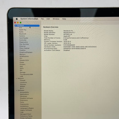 2020 Apple MacBook Pro 13.3" M1 8C GPU 3.2GHz 8GB RAM 512GB SSD A2338