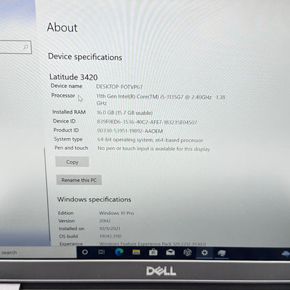 Dell Latitude 3420 14" i5-1135G7 2.4GHz 16GB RAM 256GB SSD Iris Xe W10P