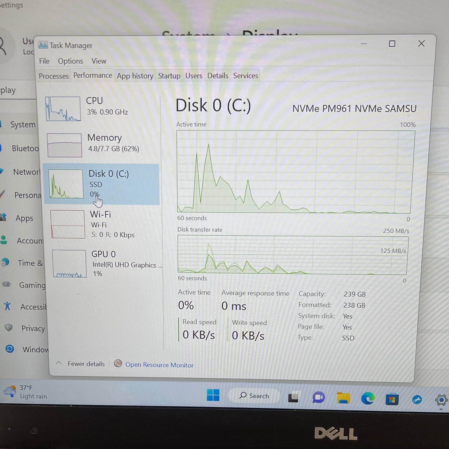 Dell XPS 9360 13.3" i7-8550U 2.0GHz 8GB RAM 256GB SSD