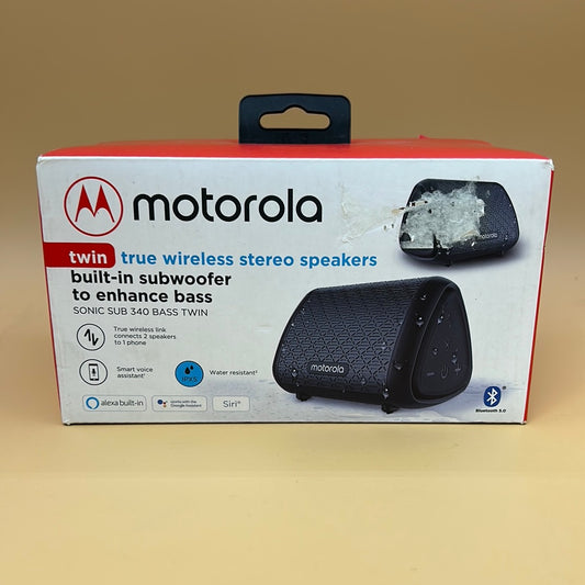 New Motorola Sonic Sub 340 Bass Twin Wireless Portable Bluetooth Speaker Black