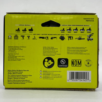 New Ryobi PBP004 18V 4Ah Lithium-Ion High Performance Battery