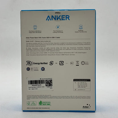 New Anker Power Bank 10K Fusion Built-In USB-C Cable A1637 Black 