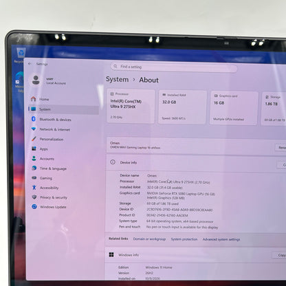 HP Omen Max 16-ah0043dx 16" Core Ultra 9 275HX 32GB RAM 2TB SSD GeForce RTX 5080