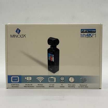 New Minolta Digital Pocket Camcorder 16MP 4K Action Camera MN4KP1 Black