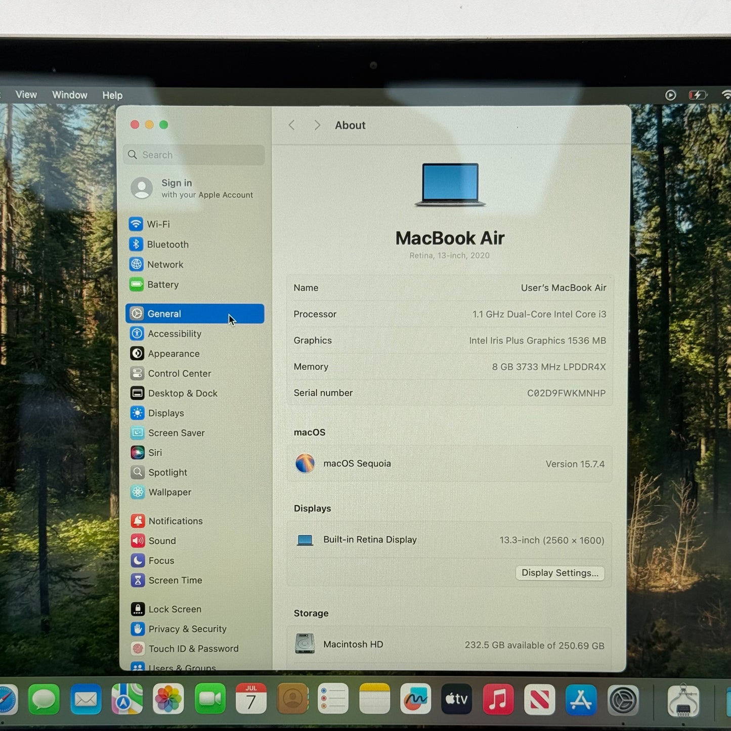 2020 Apple MacBook Air 13.3" i3 1.1GHz 8GB RAM 256GB SSD Space Gray A2179