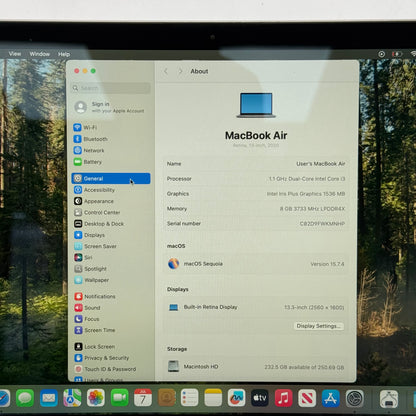 2020 Apple MacBook Air 13.3" i3 1.1GHz 8GB RAM 256GB SSD Space Gray A2179