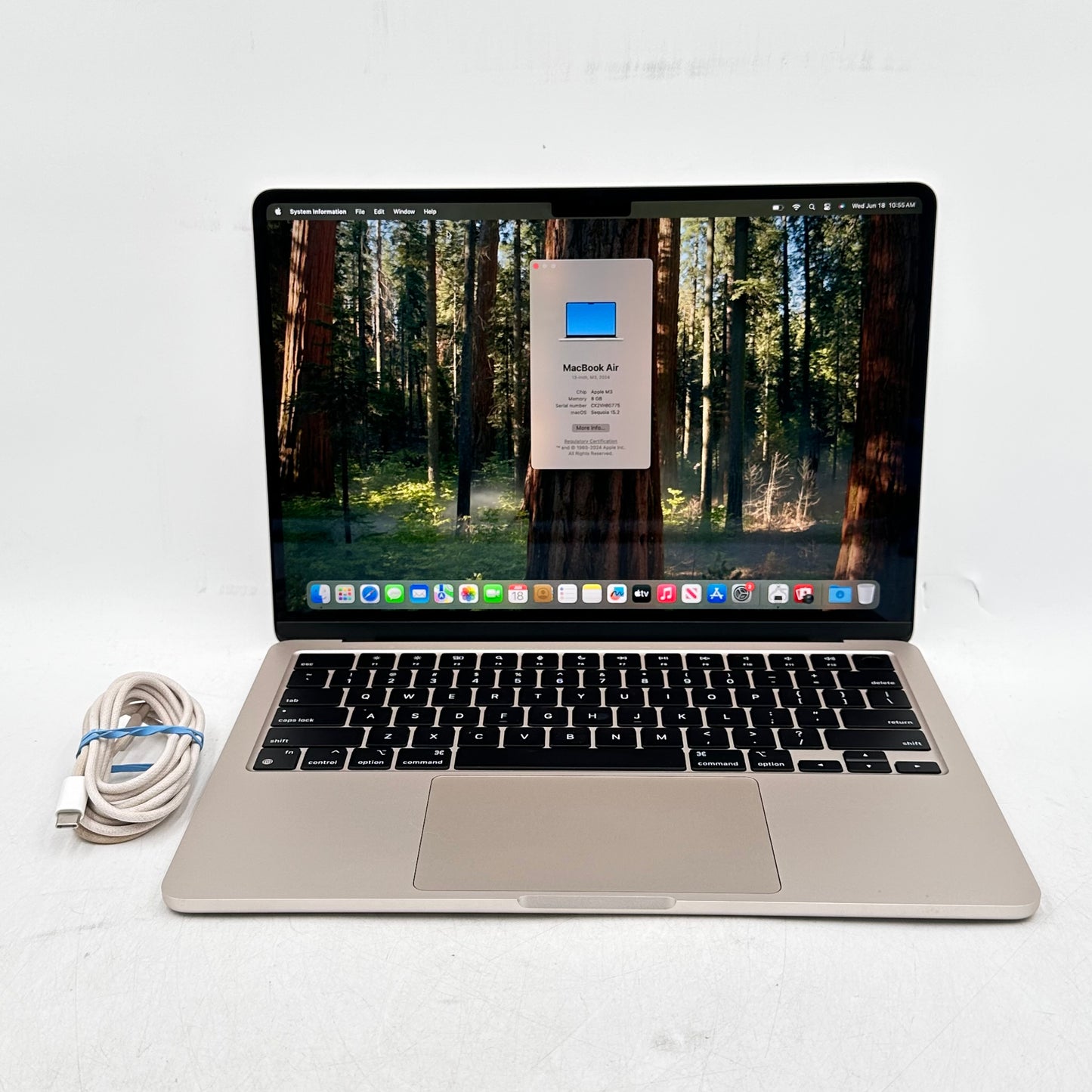2024 Apple MacBook Air 13.6" M3 8C GPU 4.0GHz 8GB RAM 256GB SSD MRXT3LL/A