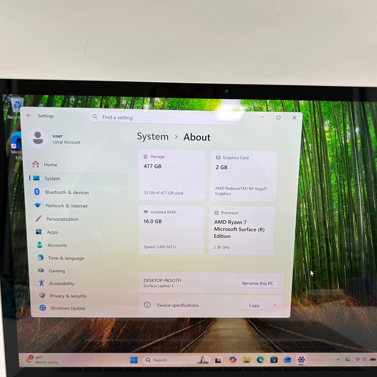 Microsoft Surface Laptop 3 15" Ryzen 7 3700U 2.3GHz 16GB RAM 512GB SSD 1873