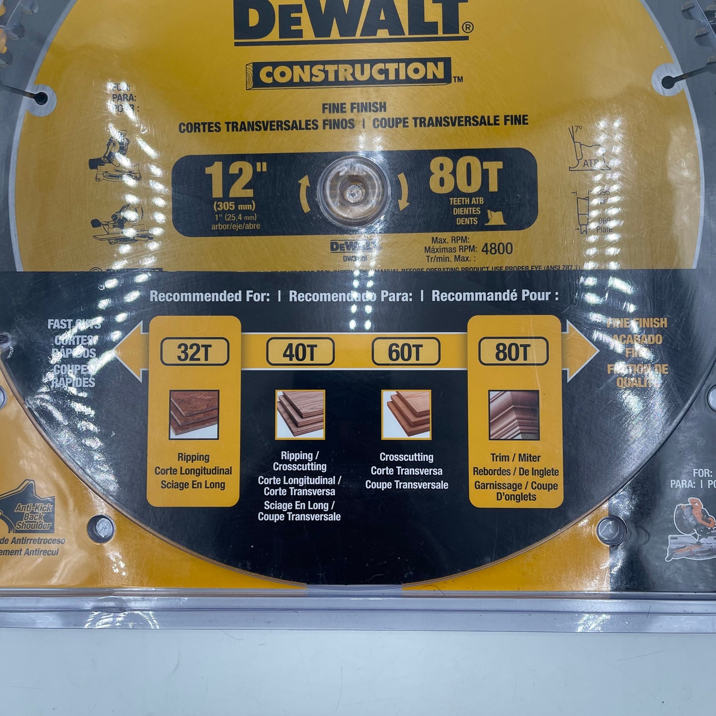 New DeWalt DW3128P5 Saw Blades Combo 12" 32 80 Tooth Fine Finish Carbide Miter