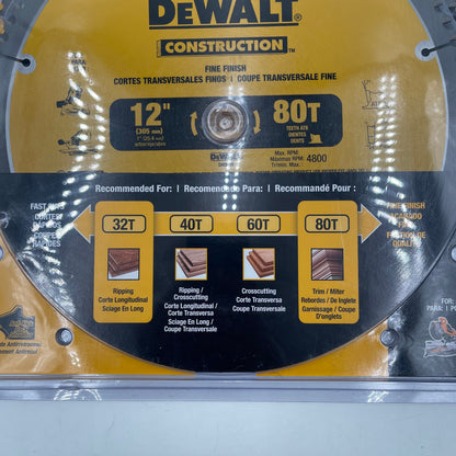 New DeWalt DW3128P5 Saw Blades Combo 12" 32 80 Tooth Fine Finish Carbide Miter