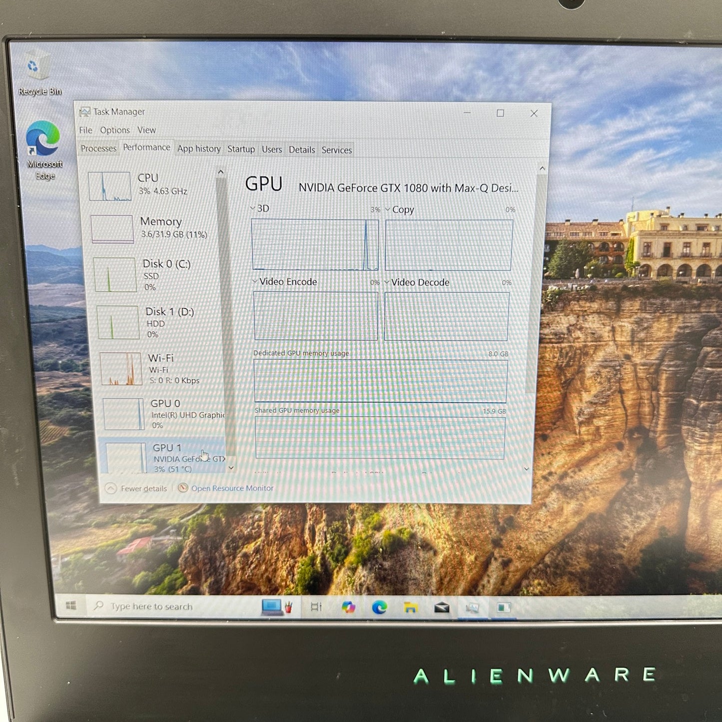 Alienware 15 R4 15.6" i9-8950HK 2.9GHz 32GB RAM 512GB SSD 1TB HDD GTX1080