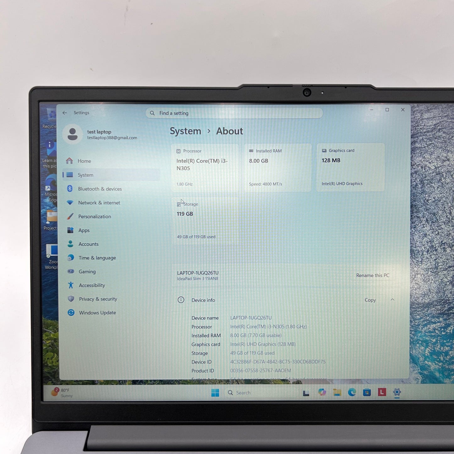 Lenovo IdeaPad Slim 3 15IAN8 15.6" i3-N305 1.8GHz 8GB RAM 128GB SSD
